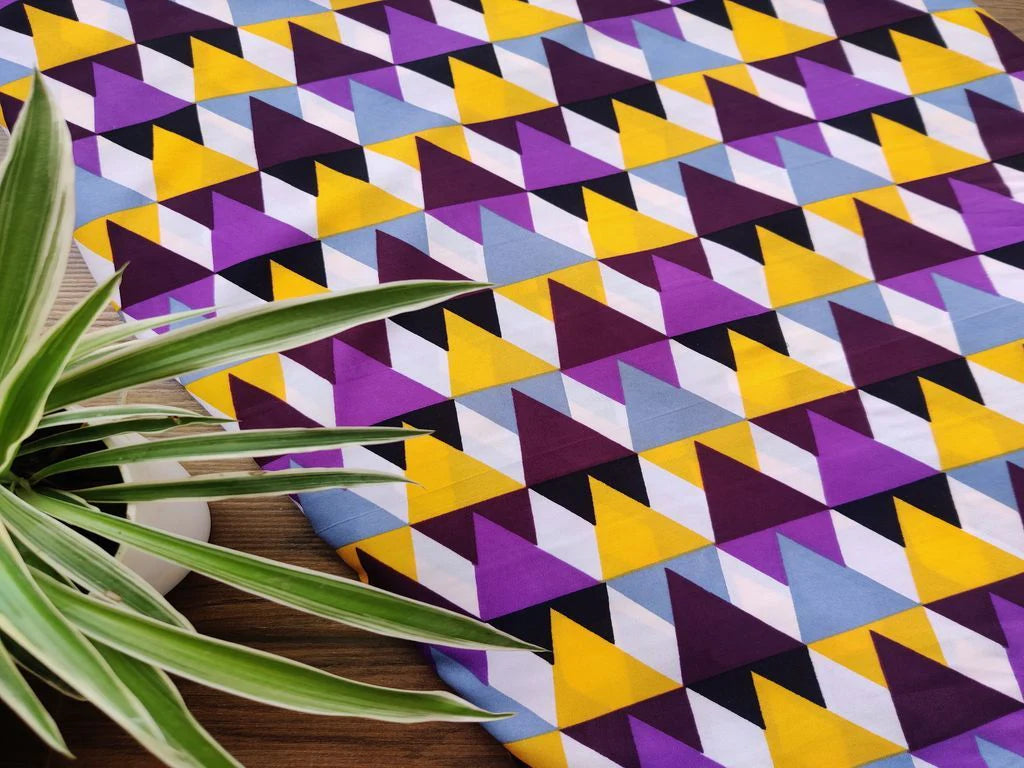 Purple Multicolour Geometric Printed Poly Crepe Fabric