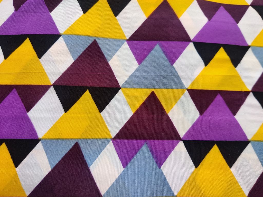 Purple Multicolour Geometric Printed Poly Crepe Fabric