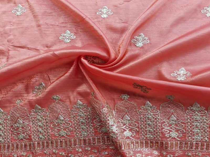 Zardozi & Sequins Embroidered Light Gajri Tissue Fabric