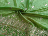 Zardozi & Sequins Embroidered Bight Green Tissue Fabric