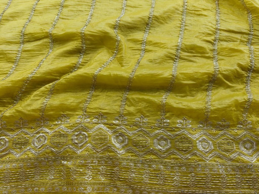 Beads & Sequins Embroidered Lemon Yellow Tissue Fabric