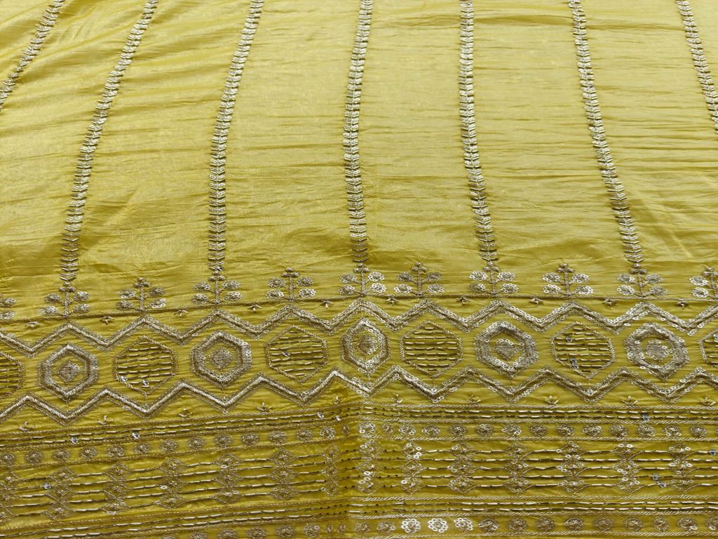 Beads & Sequins Embroidered Lemon Yellow Tissue Fabric