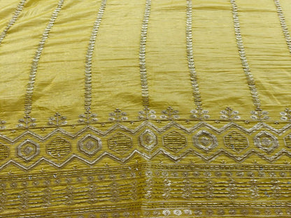 Beads & Sequins Embroidered Lemon Yellow Tissue Fabric