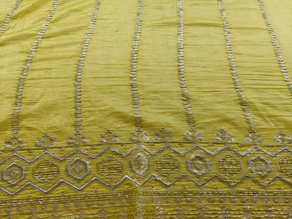 Beads & Sequins Embroidered Lemon Yellow Tissue Fabric