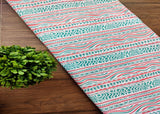 White Teal Pink Abstract Printed Cotton Fabric