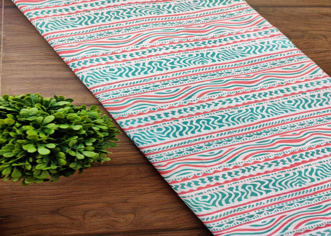 White Teal Pink Abstract Printed Cotton Fabric