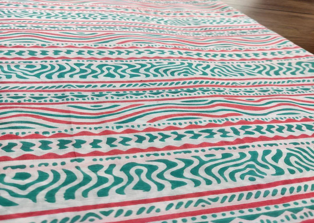 White Teal Pink Abstract Printed Cotton Fabric