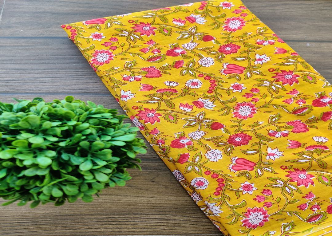 Yellow Pink Flowers Printed Cotton Fabric