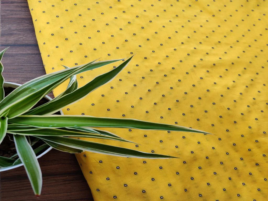 Yellow Banarasi Buttas Embroidered Taffeta Silk Fabric