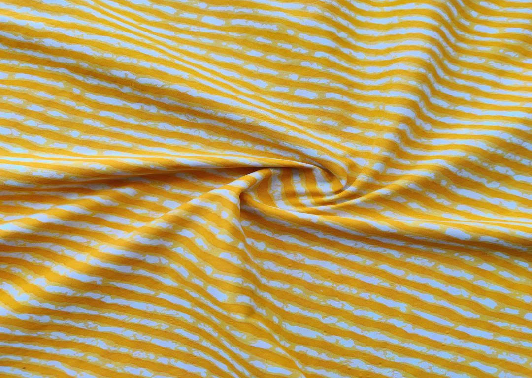 Yellow White Lehariya Printed Cotton Fabric