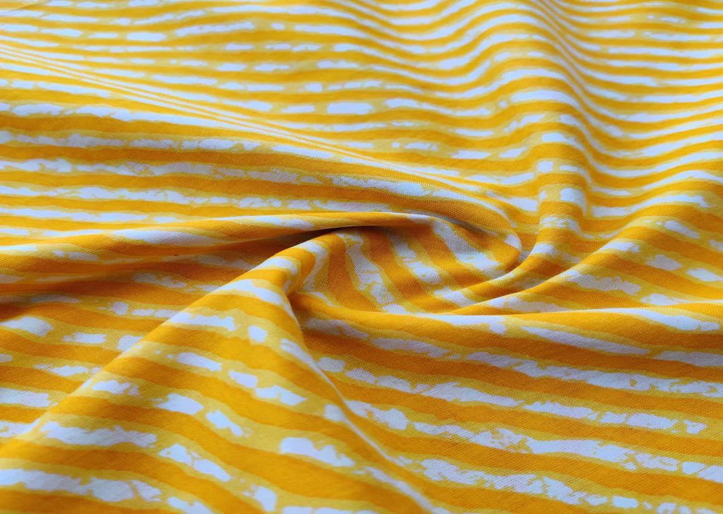 Yellow White Lehariya Printed Cotton Fabric
