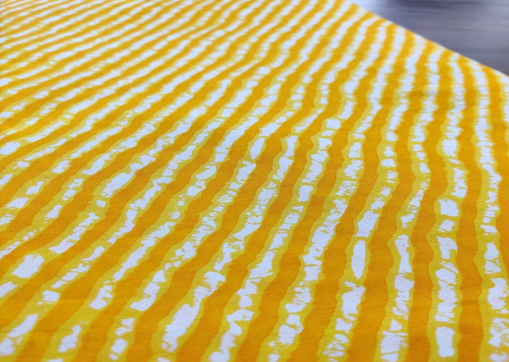 Yellow White Lehariya Printed Cotton Fabric