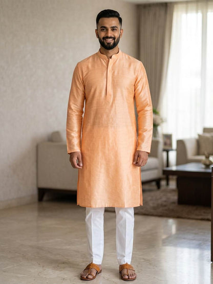 Peach Premium Glossy Shirting Chanderi  Fabric