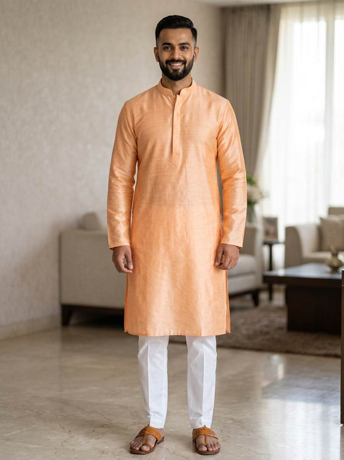Peach Premium Glossy Shirting Chanderi  Fabric