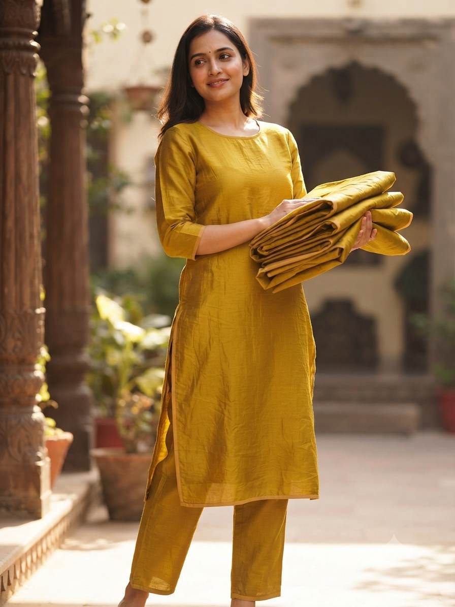 Exclusive Rich Golden Yellow Chanderi Silk Fabric