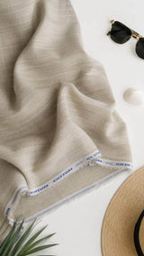 Beige With White Doted Horizontal Lines Cotton Linen Fabric