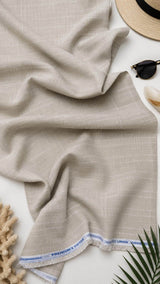 Beige With White Doted Horizontal Lines Cotton Linen Fabric