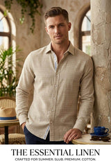 Beige With White Doted Horizontal Lines Cotton Linen Fabric