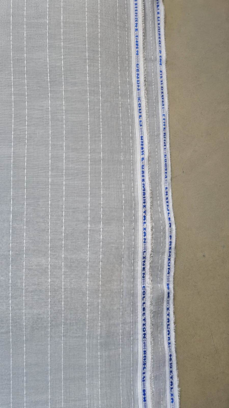 Grey With White Doted Horizontal Lines Cotton Linen Fabric