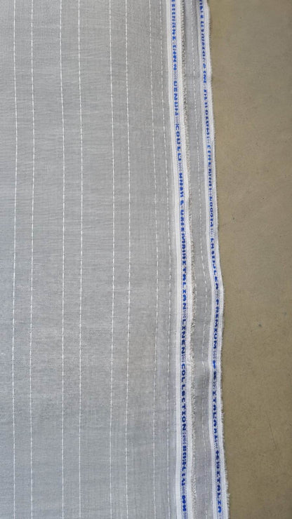 Grey With White Doted Horizontal Lines Cotton Linen Fabric