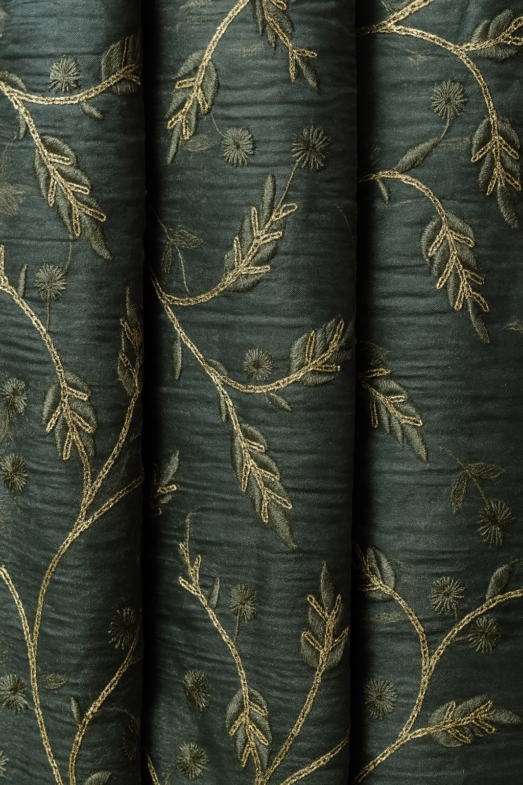 Mehndi Green Blooming Organza Fabric with Golden Embroidered Sequence Butti