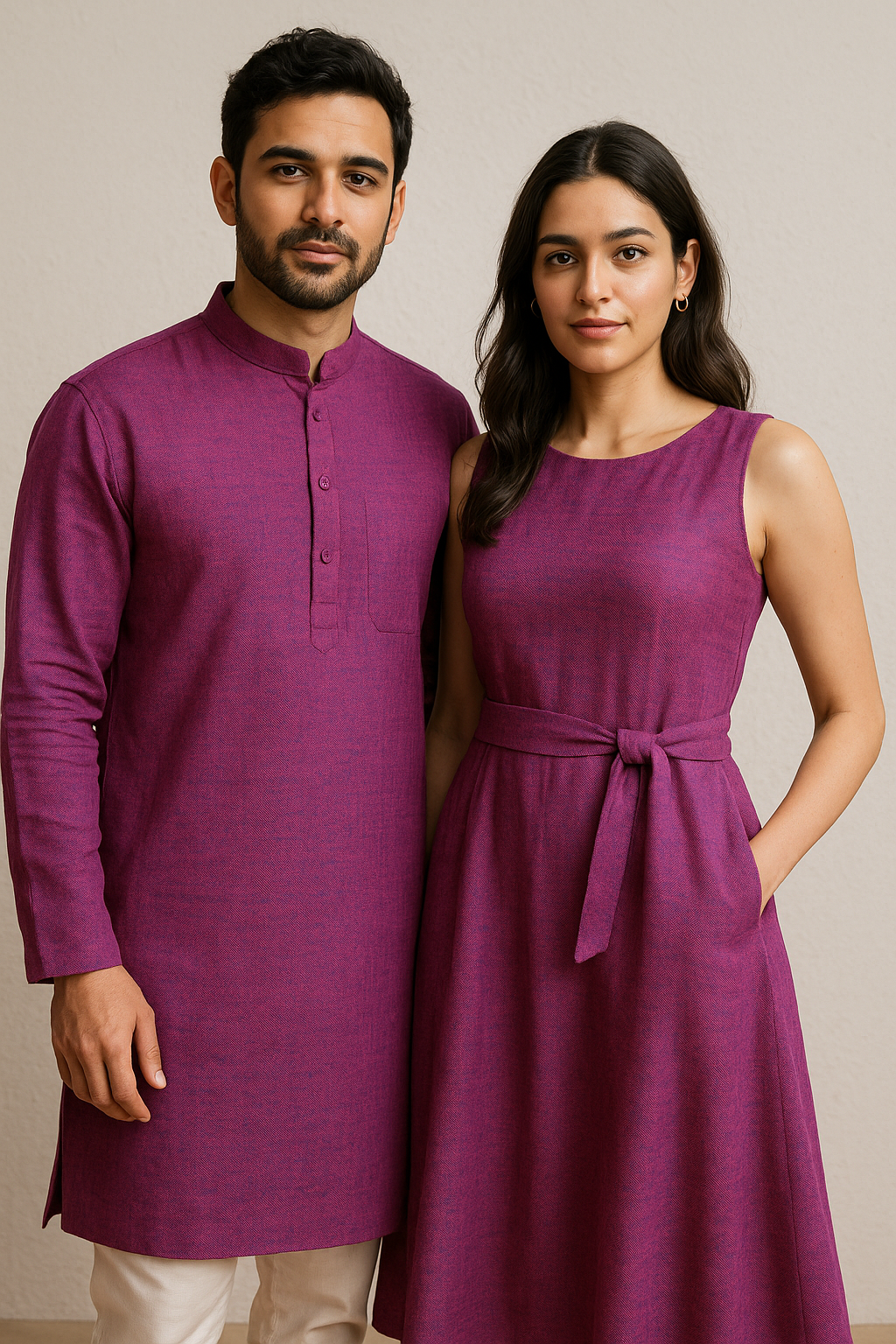 Megenta Blue two tone  Premium Linen Fabric