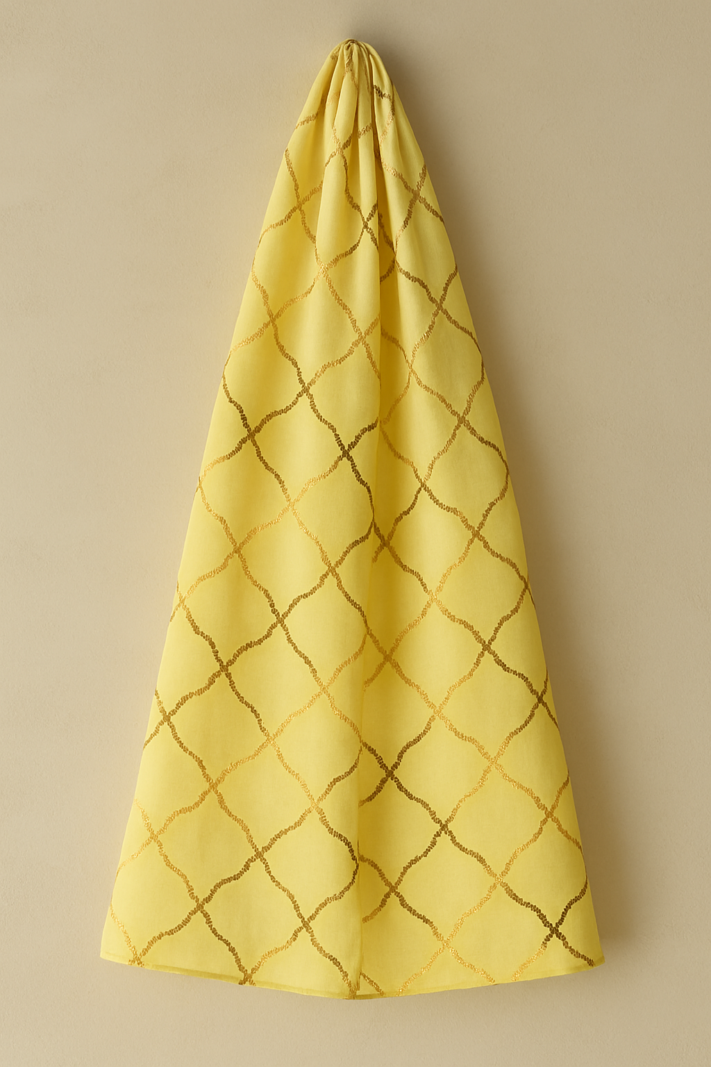Yellow Geometric Design Chanderi Silk Fabric