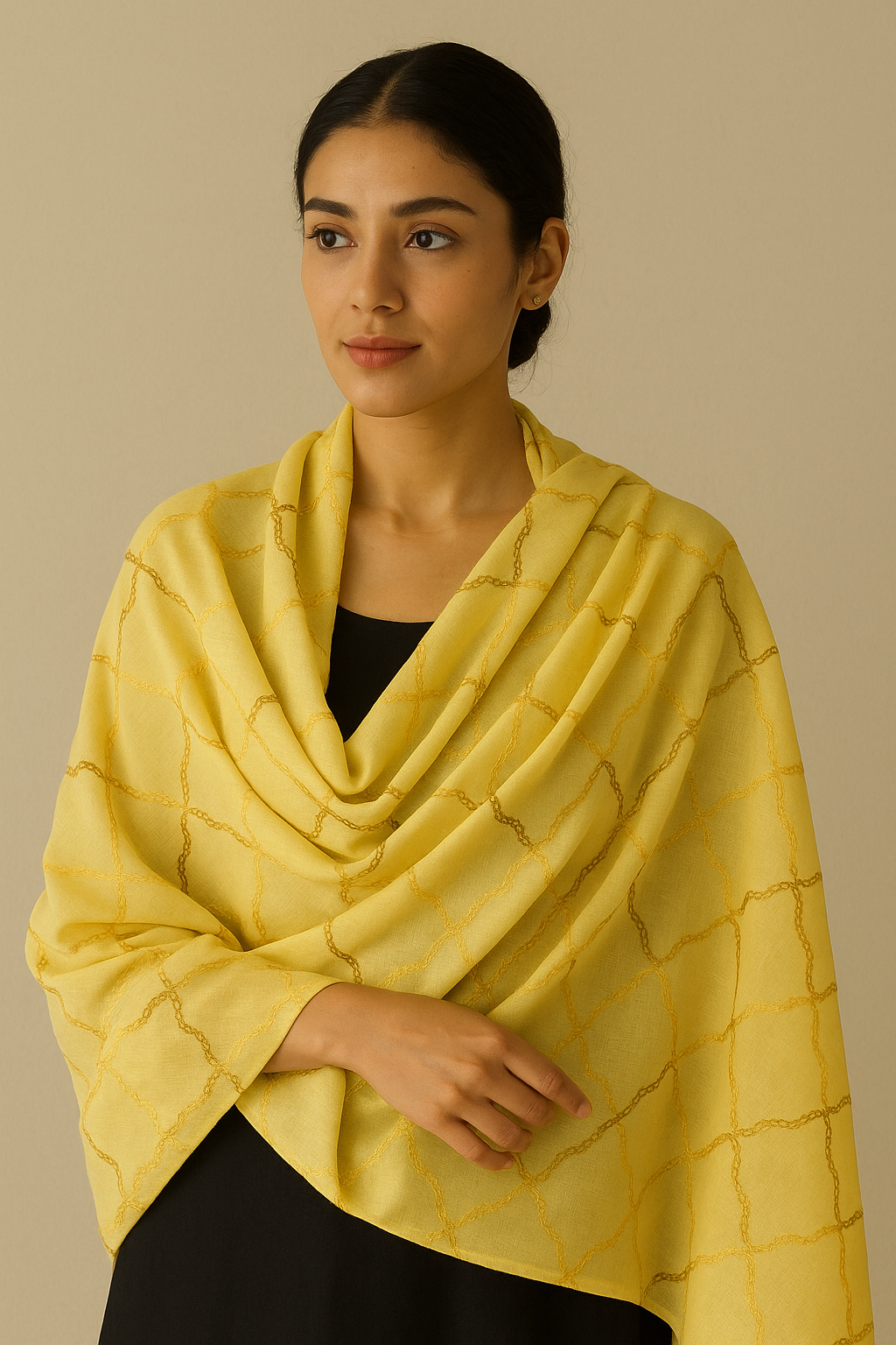 Yellow Geometric Design Chanderi Silk Fabric