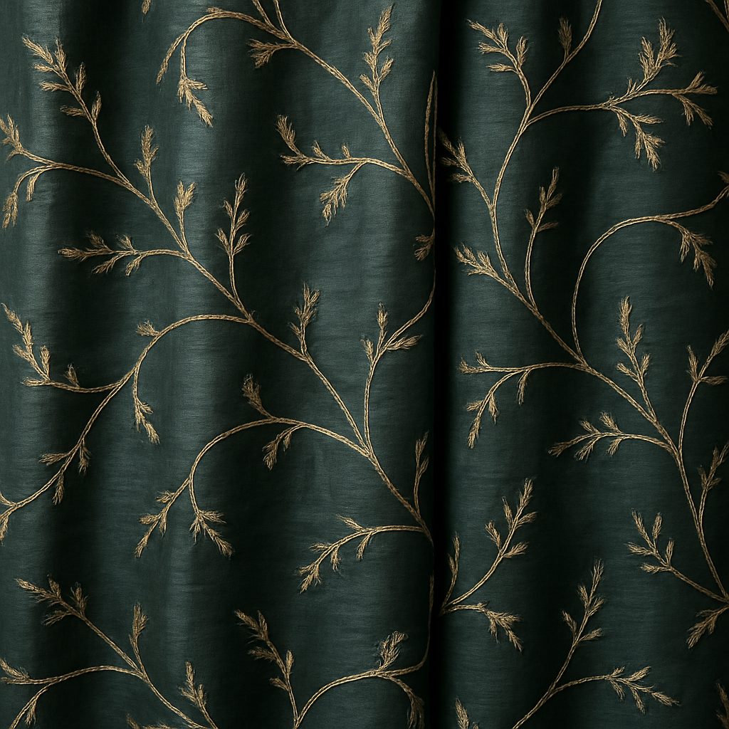 Mehndi Green Blooming Organza Fabric with Golden Embroidered Sequence Butti