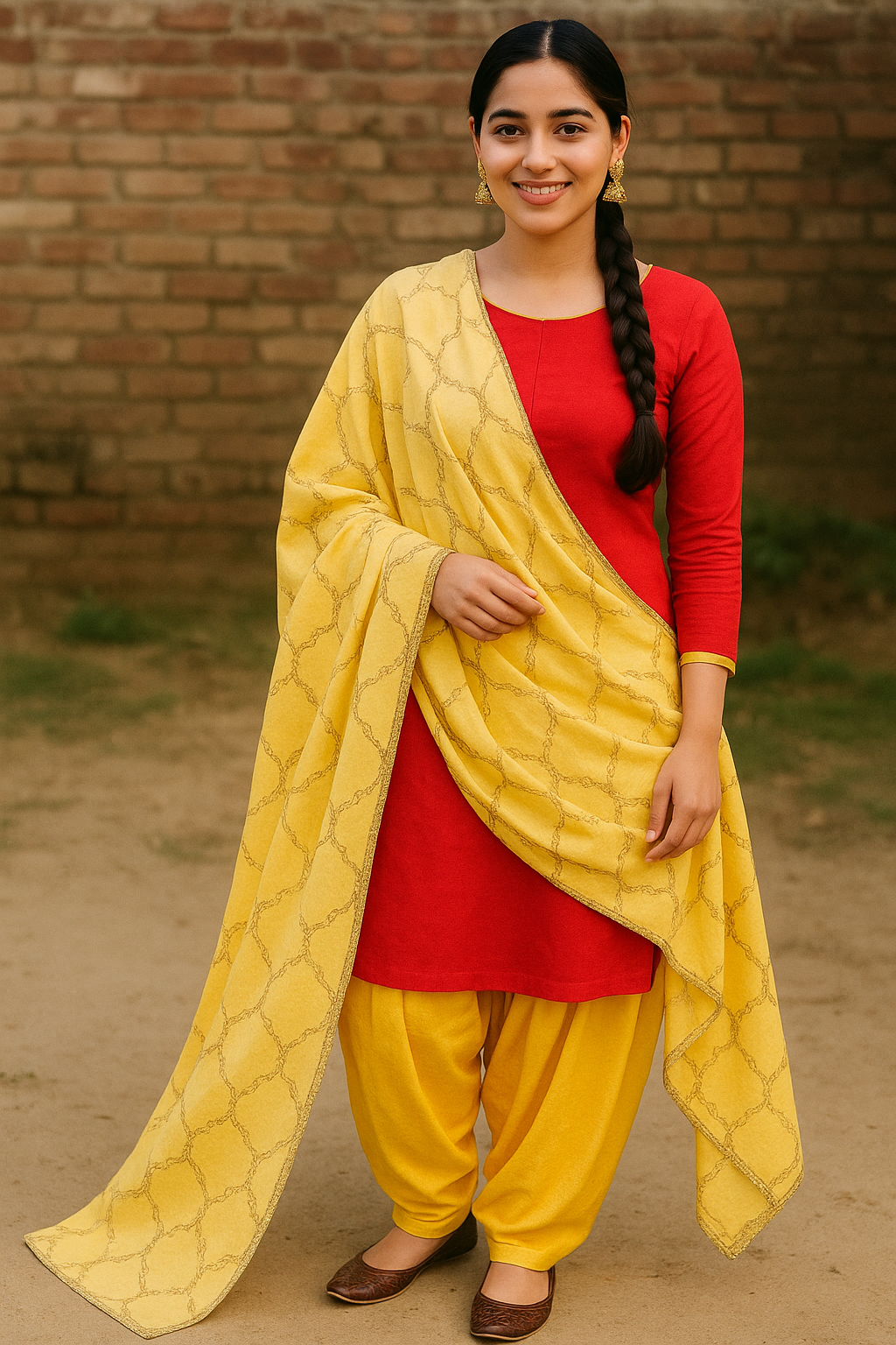 Yellow Geometric Design Chanderi Silk Fabric