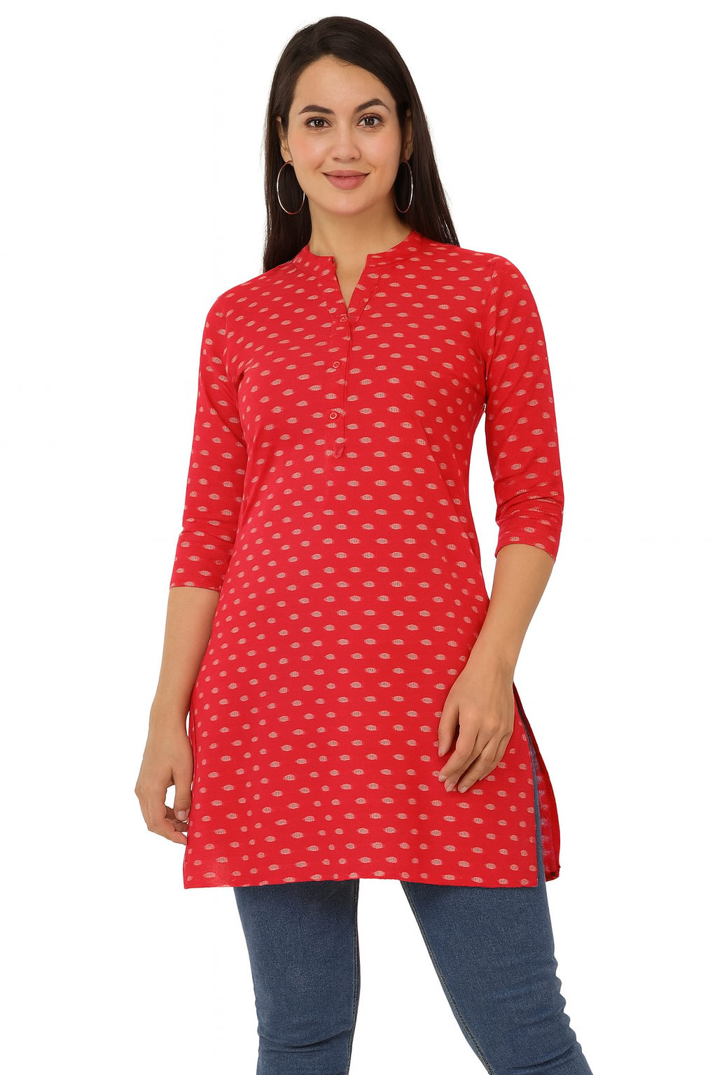 Red Self Weaved Bengal Butti Cotton Fabric