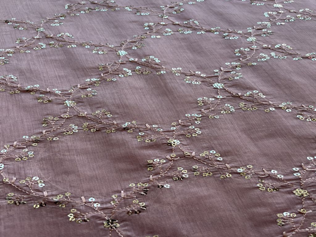 Light Pink Sequins Embroidered Chanderi Fabric