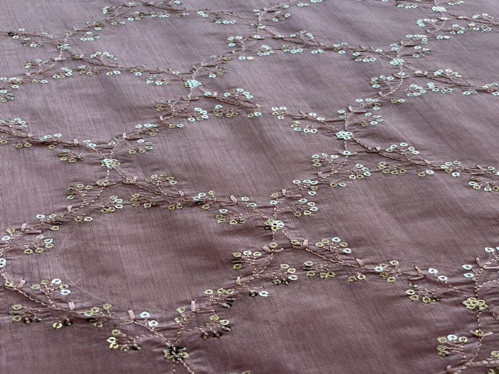 Light Pink Sequins Embroidered Chanderi Fabric