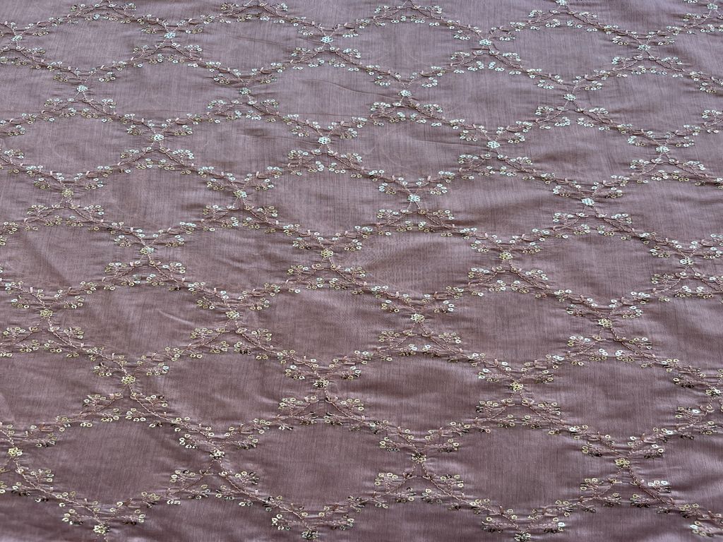 Light Pink Sequins Embroidered Chanderi Fabric
