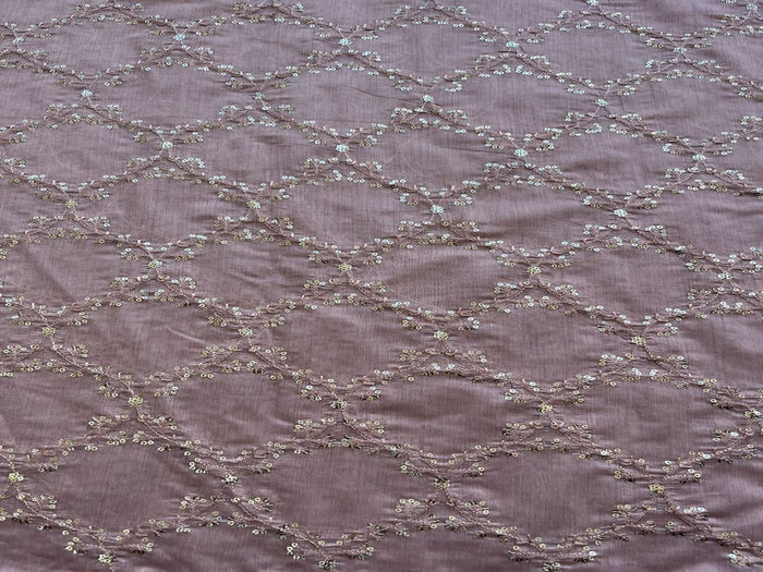Light Pink Sequins Embroidered Chanderi Fabric