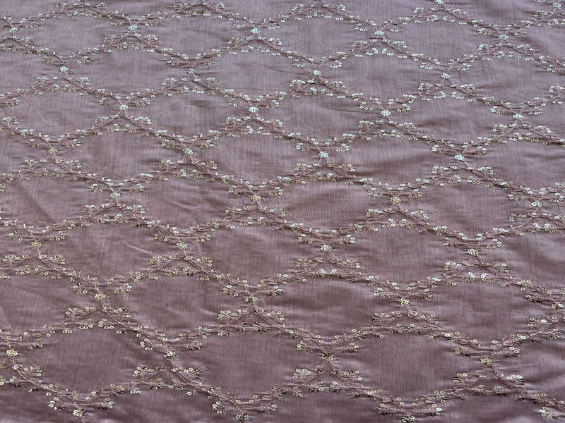 Light Pink Sequins Embroidered Chanderi Fabric