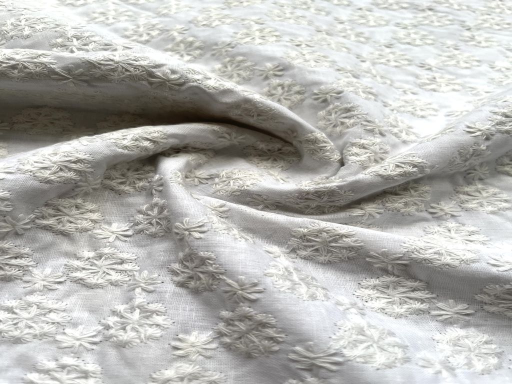 White Dyeable Chikankari Cotton Fabric