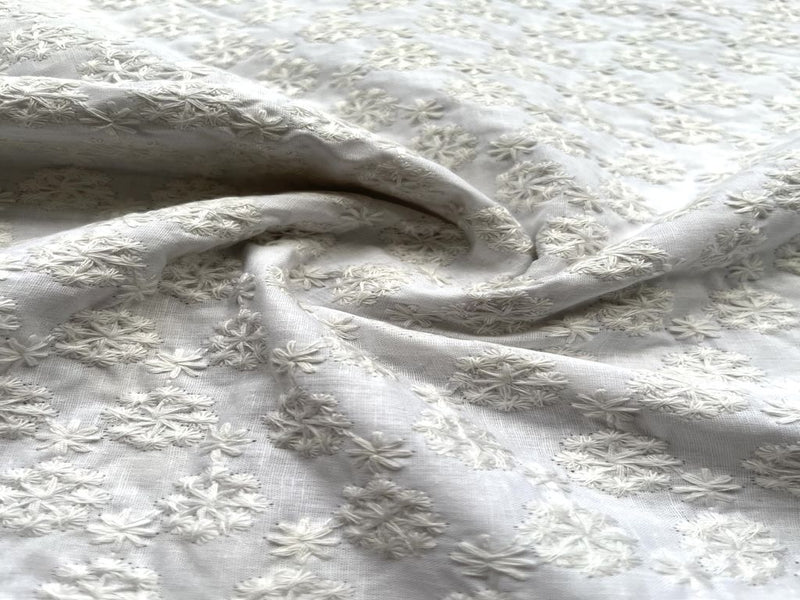 White Dyeable Chikankari Cotton Fabric