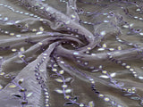 Lilac Floral Embroidered Faux Silver Gota Patti Organza Fabric