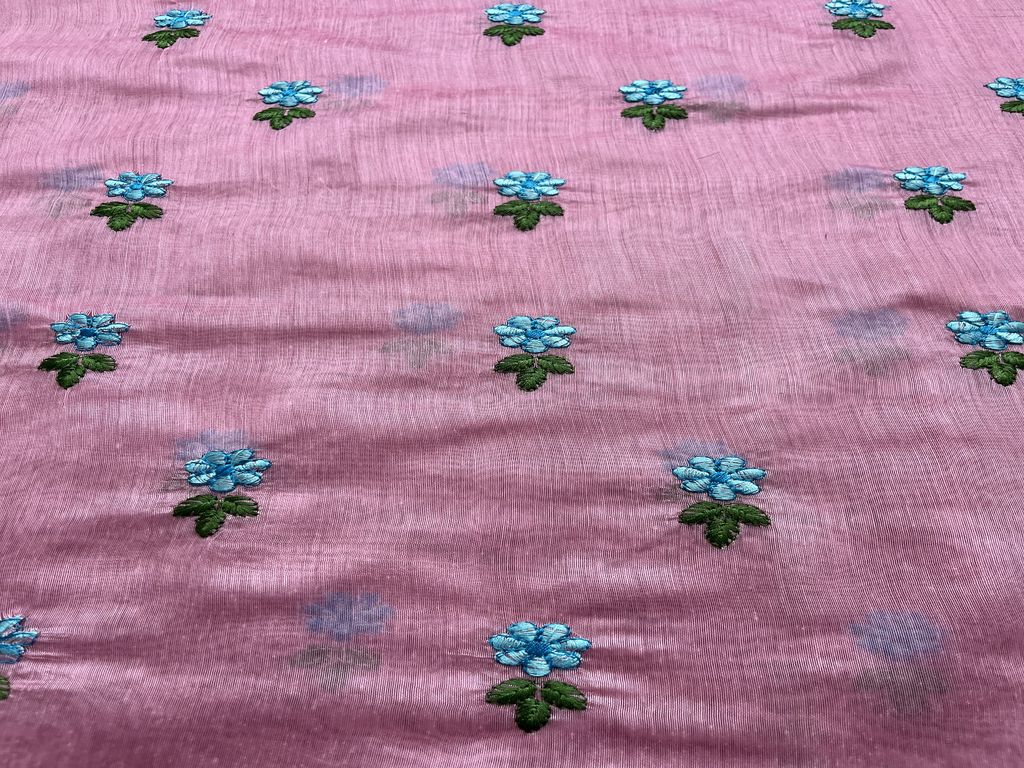 Pink Motifs Embroidered Chanderi Fabric