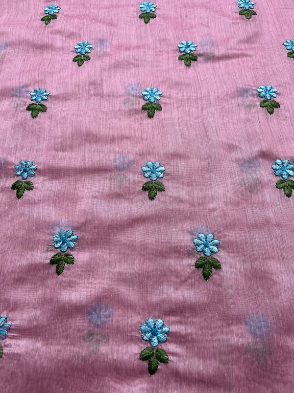 Pink Motifs Embroidered Chanderi Fabric