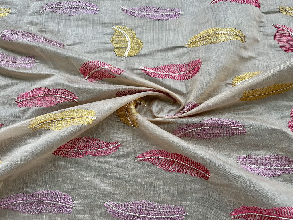 Multicolor Floral Embroidered Chanderi Fabric