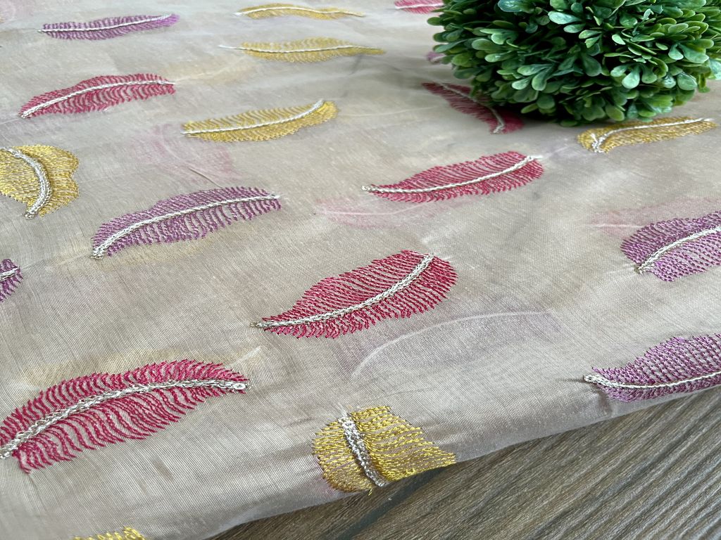 Multicolor Floral Embroidered Chanderi Fabric