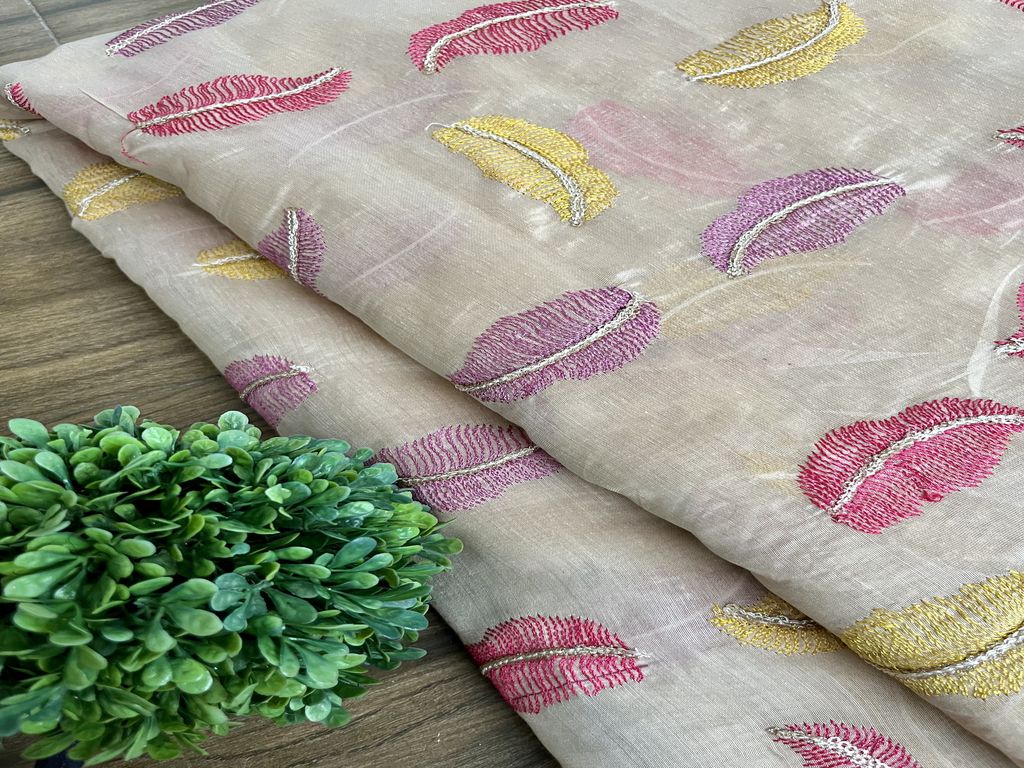 Multicolor Floral Embroidered Chanderi Fabric