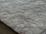 Beige & Rose Gold Floral Zardozi Embroidered Chanderi Fabric