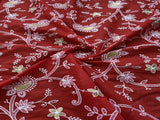 Maroon Floral Chikankari Thread & Zari Embroidered Chanderi Fabric