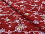 Maroon Floral Chikankari Thread & Zari Embroidered Chanderi Fabric