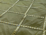 Olive Green Stripes Faux Mirror Work Embroidered Chanderi Fabric