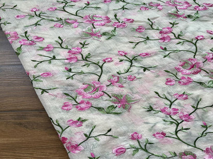 Off-white Floral Embroidered Chanderi Fabric