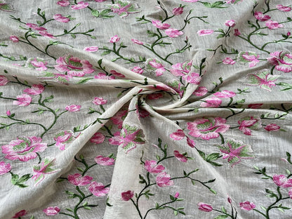 Off-white Floral Embroidered Chanderi Fabric